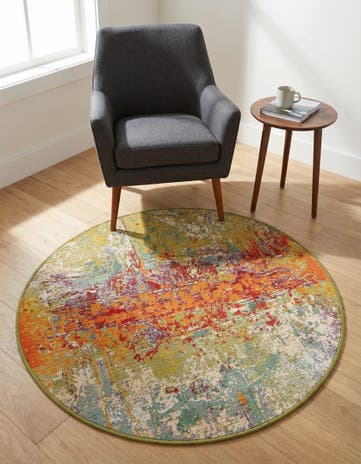3' 3 x 3' 3 Easy-Clean Modern Indoor / Outdoor Round Rug