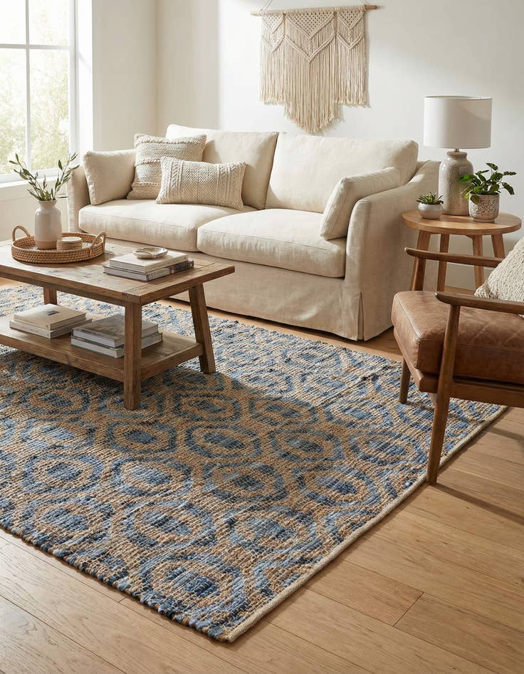 Detail image of 5' 1 x 8' Hand Woven Chindi Jute Rug