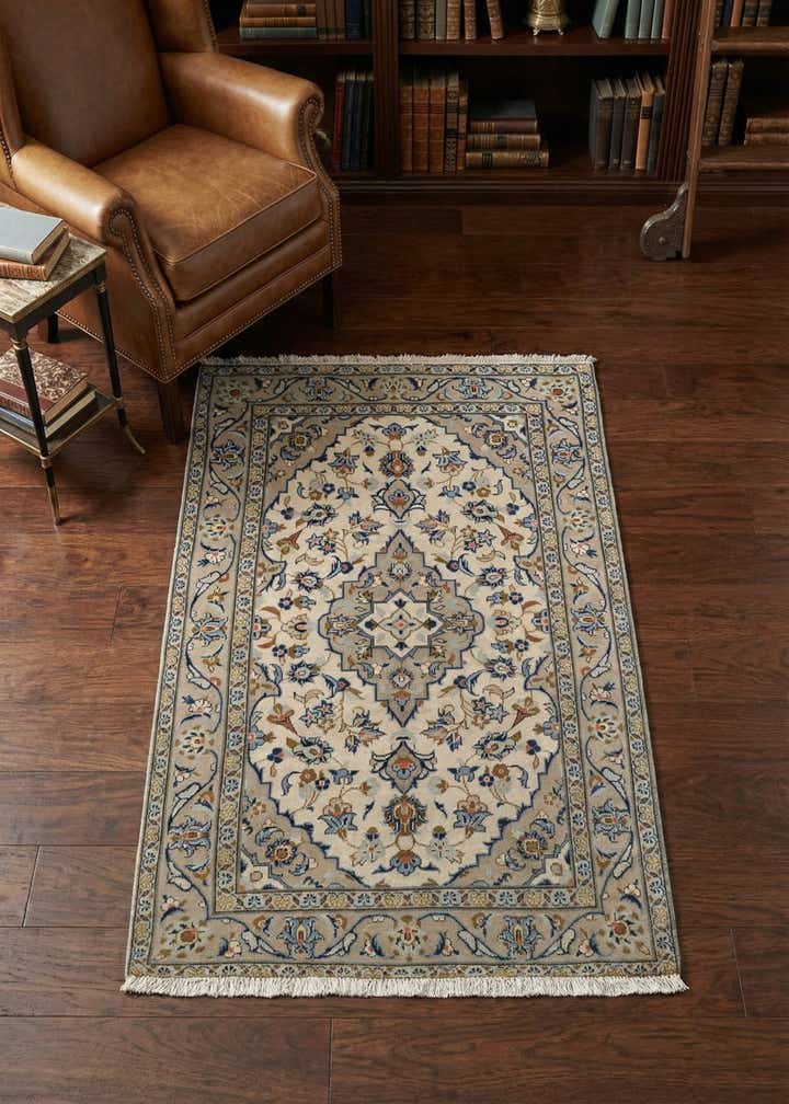 3' 3 x 4' 11 Hand Knotted Kashan Persian Wool Rug