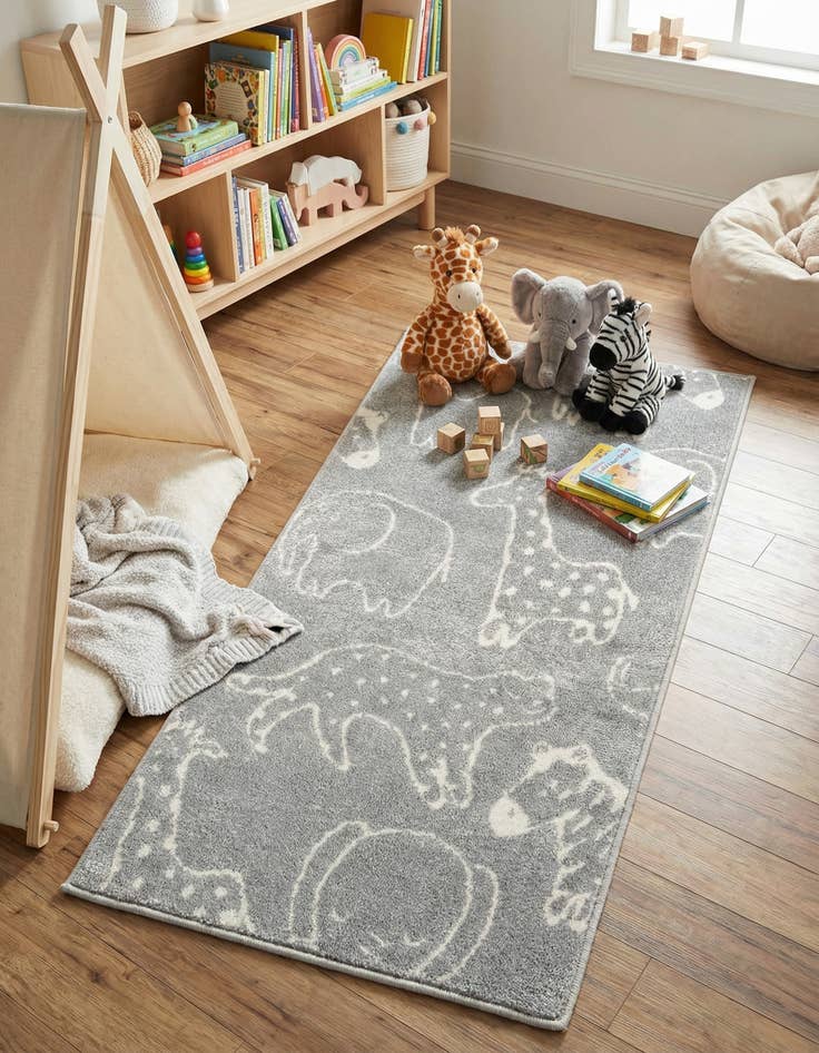 Detail image of 2' 2 x 4' Animals Whimsy Kids Runner Rug