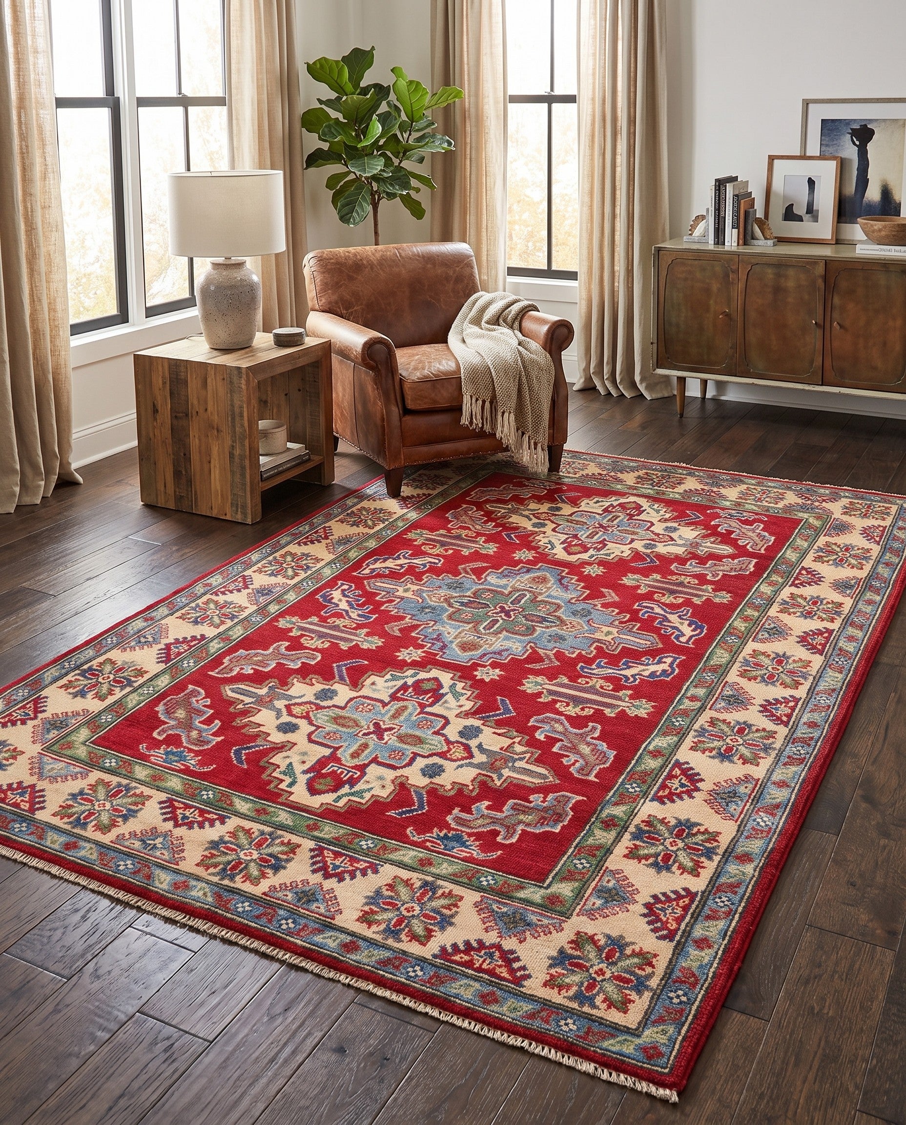 Detail image 3 of 10: 4' 1 x 6' 4 Hand Knotted Kazak Rug