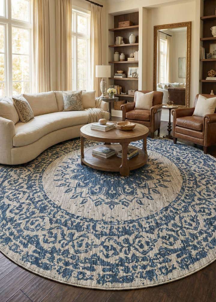 10' x 10' Easy-Clean Traditional Indoor / Outdoor Round Rug
