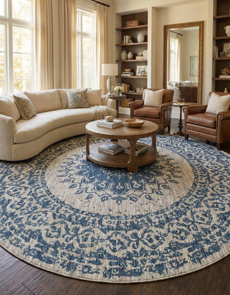 Detail image of 10' x 10' Easy-Clean Traditional Indoor / Outdoor Round Rug