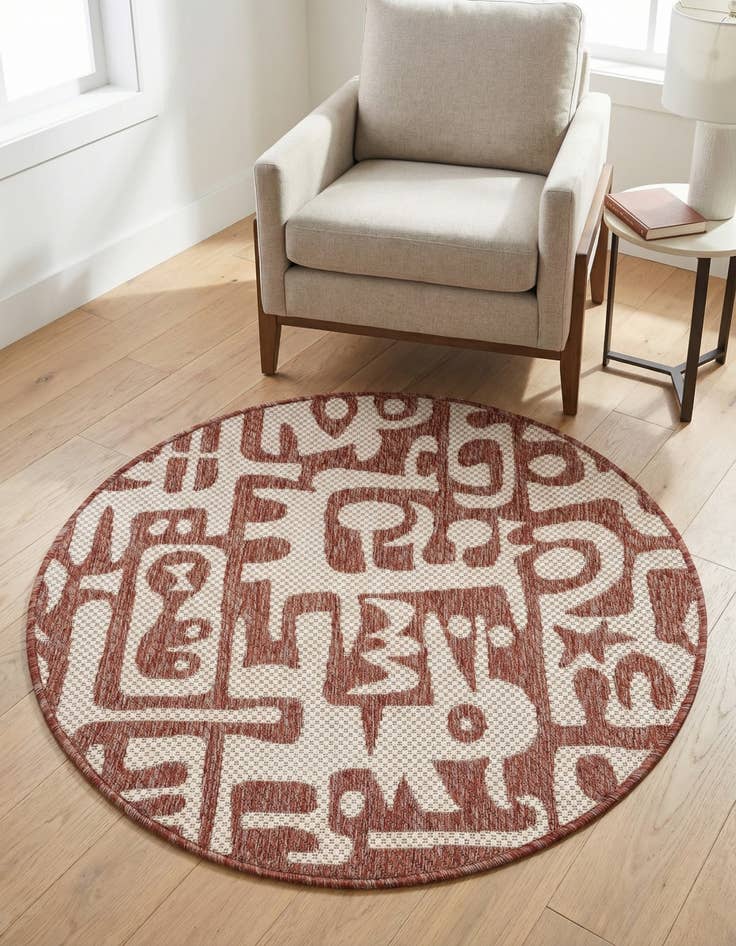 Detail image of 3' x 3' Washable Modern Indoor / Outdoor Round Rug