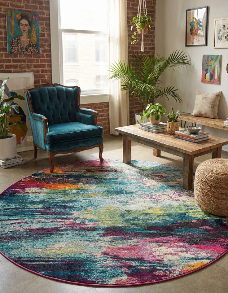 Detail image of 6' 1 x 6' 1 Washable Theia Round Rug