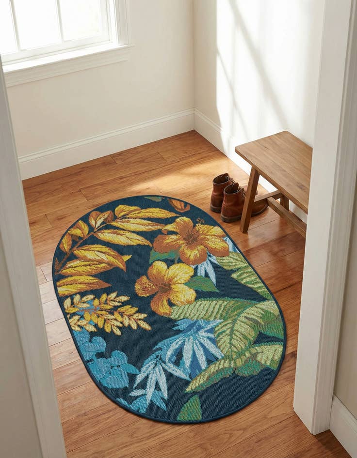 Detail image of 2' 2 x 3' Washable Botanical Indoor / Outdoor Oval Rug