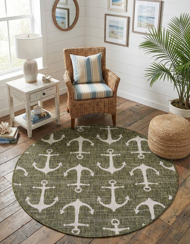 Detail image of 4' x 4' Washable Coastal Indoor / Outdoor Round Rug