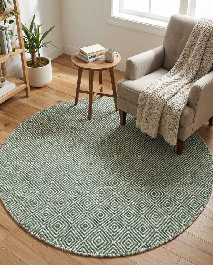 4' 1 x 4' 1 Hand Woven Geo Trellis Flatweave Round Rug