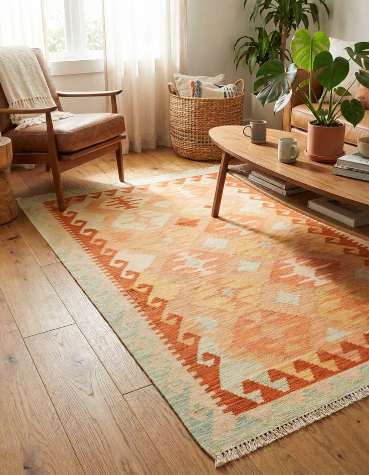 Detail image of 3' 2 x 4' 10 Hand Woven Kilim Waziri Wool Rug