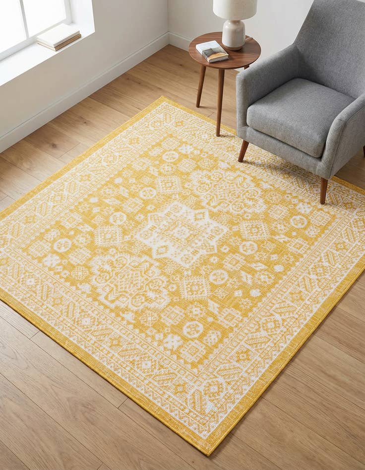 Detail image of 5' 3 x 5' 3 Washable Aztec Indoor / Outdoor Square Rug