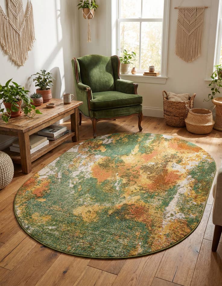 Detail image of 6' 1 x 9'  Washable Haerfest Oval Rug