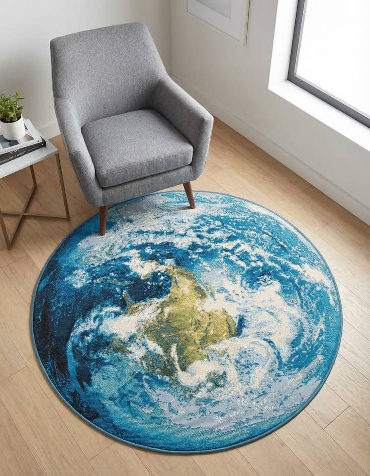 Detail image of 3' 3 x 3' 3  Washable Modern Indoor / Outdoor Round Rug