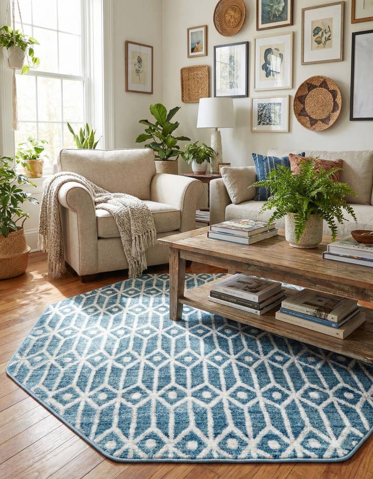 Detail image of 5' 3 x 5' 3 Lattice Trellis Octagon Rug