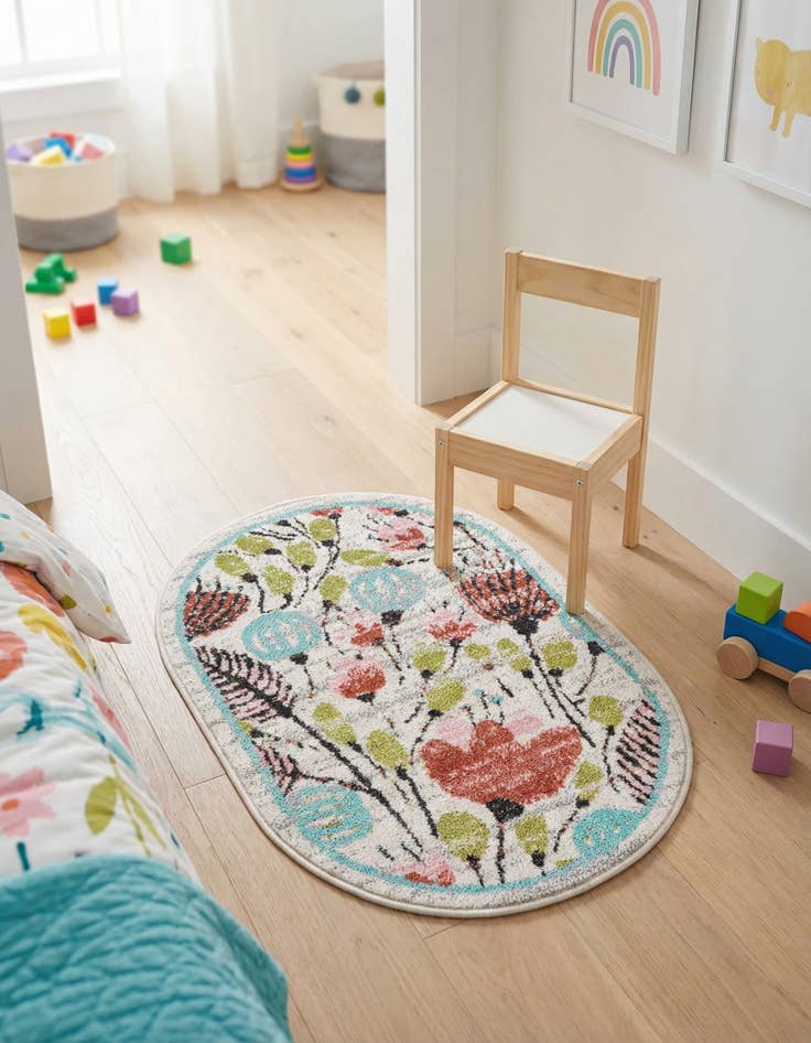 Detail image of 2' 2 x 3' 1 Flowers Whimsy Kids Oval Rug