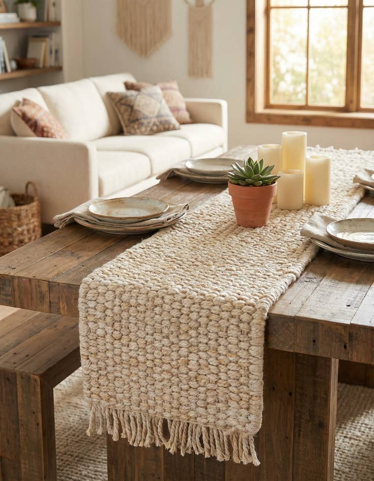 Detail image of 1' 2 x 4' 1  Hand Woven Chunky Jute Table Runner Rug