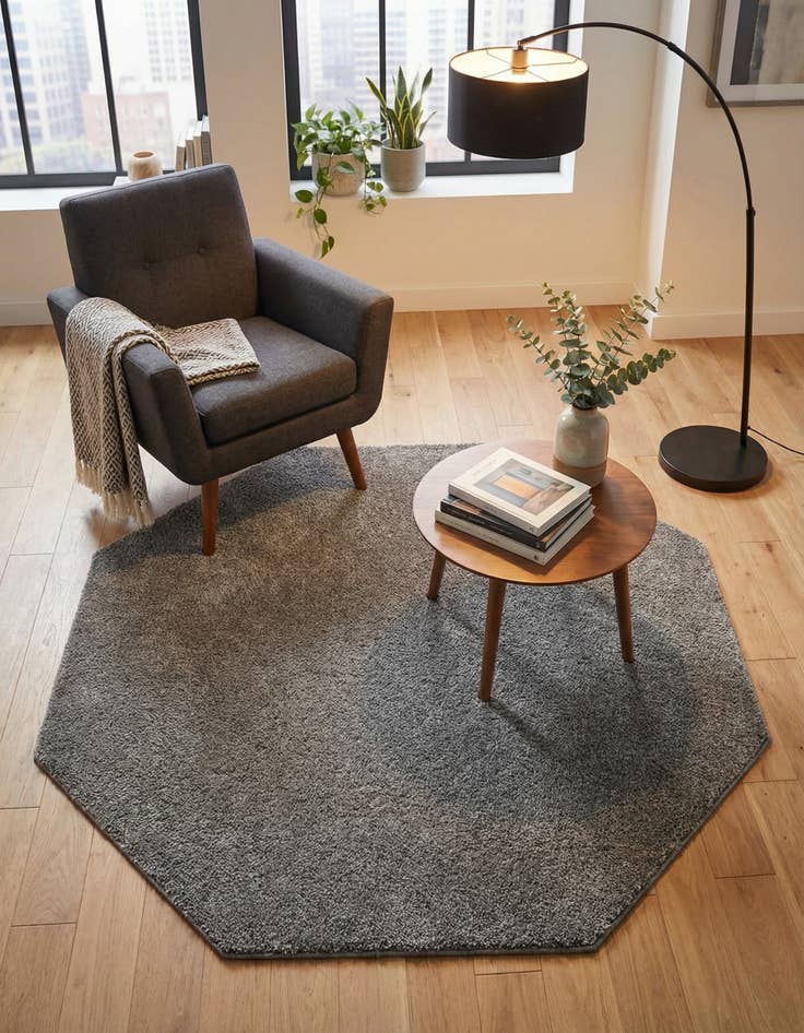 Detail image of 5' x 5' Solid Frieze Octagon Rug