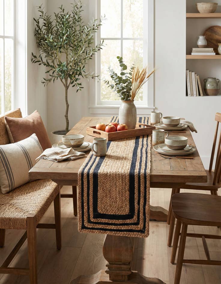 Detail image of 1' 2 x 4' 1  Hand Braided Jute Table Runner Rug