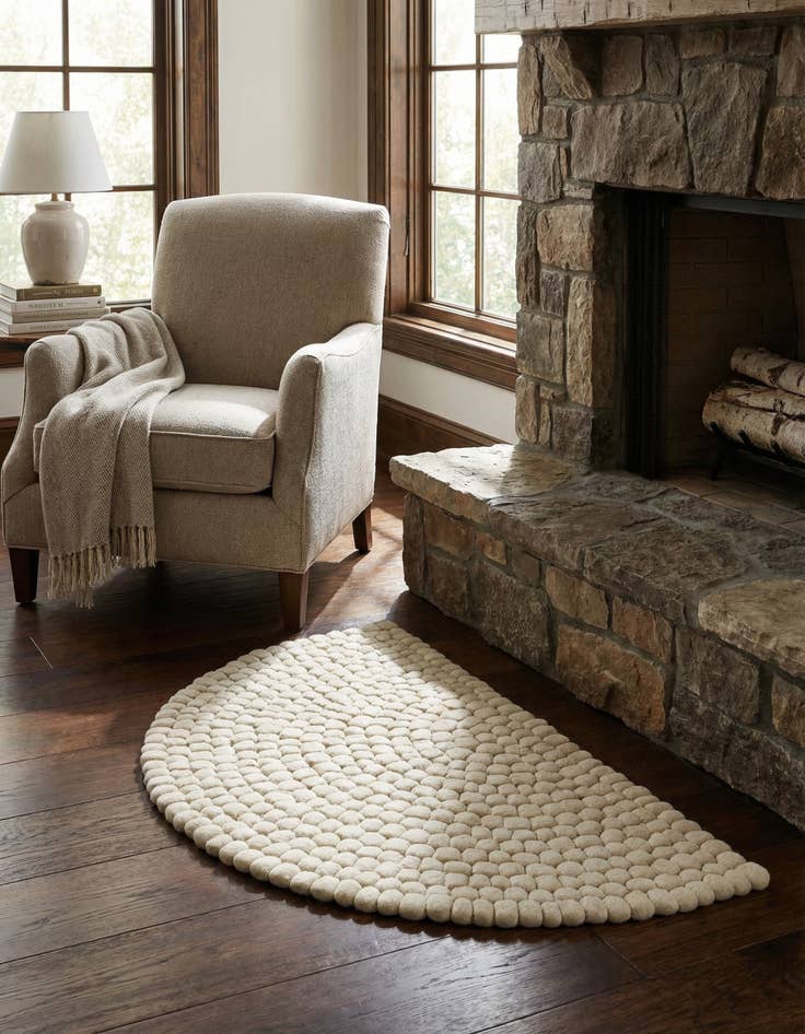 Detail image of  2' 2 x 3' 7  Hand Woven Felt Ball Wool Hearth Rug