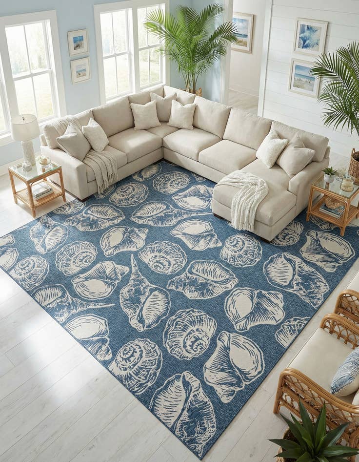 Detail image of 13' x 13'  Washable Coastal Indoor / Outdoor Square Rug