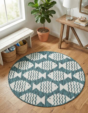 3' 1 x 3' 1 Easy-Clean Coastal Indoor / Outdoor Round Rug