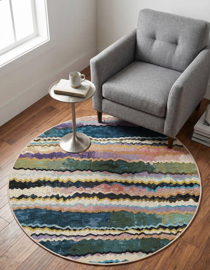 Detail image of  4' x 4'  Washable Modern Indoor / Outdoor Round Rug