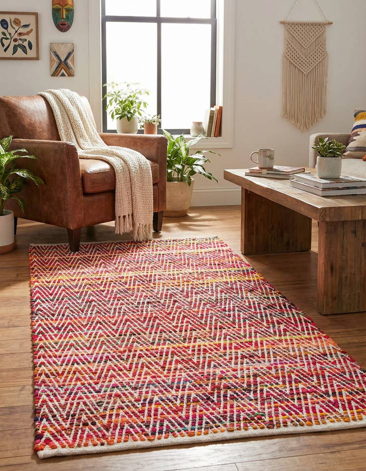 Detail image of 4' 1 x 6' 1  Hand Woven Chindi Chevron Rug