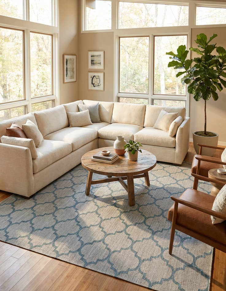 Detail image of 10' 8 x 10' 8 Washable Lattice Indoor / Outdoor Square Rug