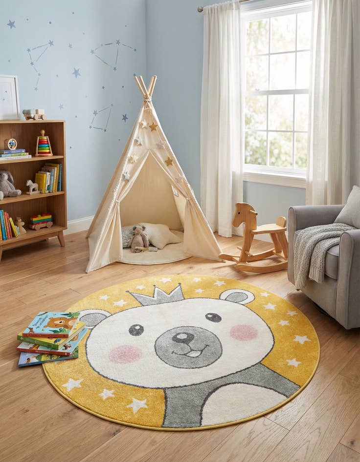Detail image of 5' 3 x 5' 3 Bear Whimsy Kids Round Rug