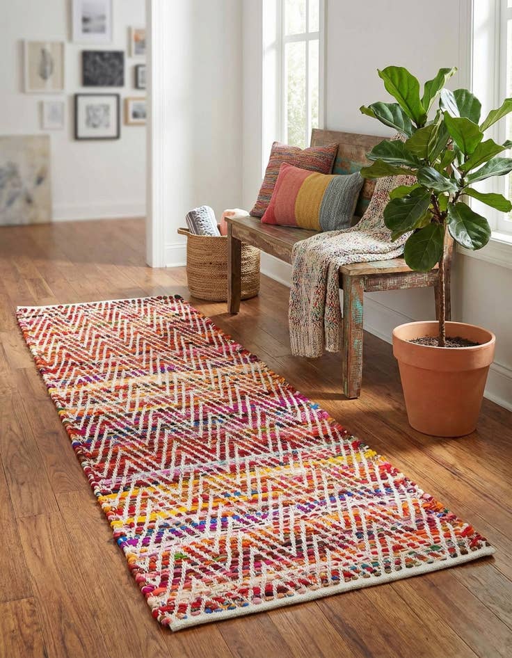 Detail image of 2' 2 x 6' 1 Hand Woven Chindi Chevron Runner Rug