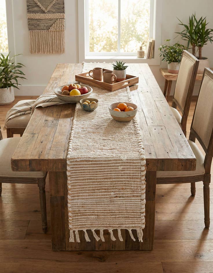 Detail image of 1' 2 x 8'  Hand Woven Chindi Jute Table Runner Rug