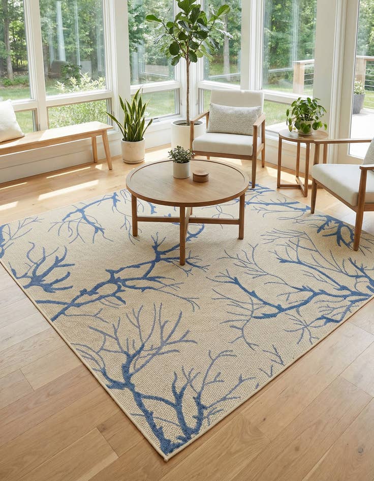 Detail image of 6' x 6' Washable Botanical Indoor / Outdoor Square Rug