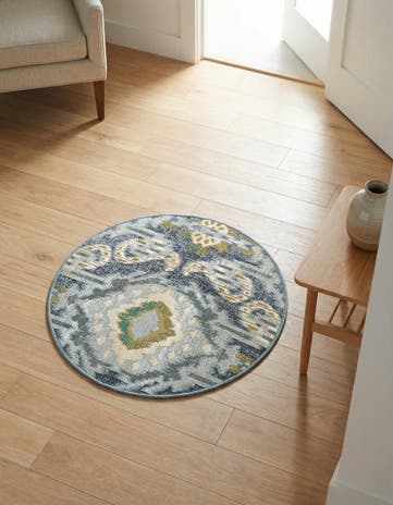 Blue Easy-Clean Modern Indoor / Outdoor Round Rug