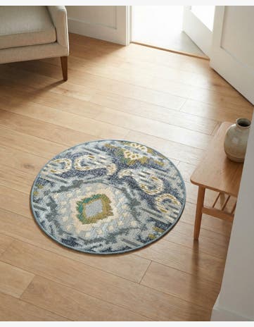Blue Easy-Clean Modern Indoor / Outdoor Round Rug