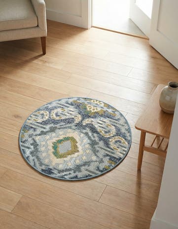 Blue Easy-Clean Modern Indoor / Outdoor Round Rug