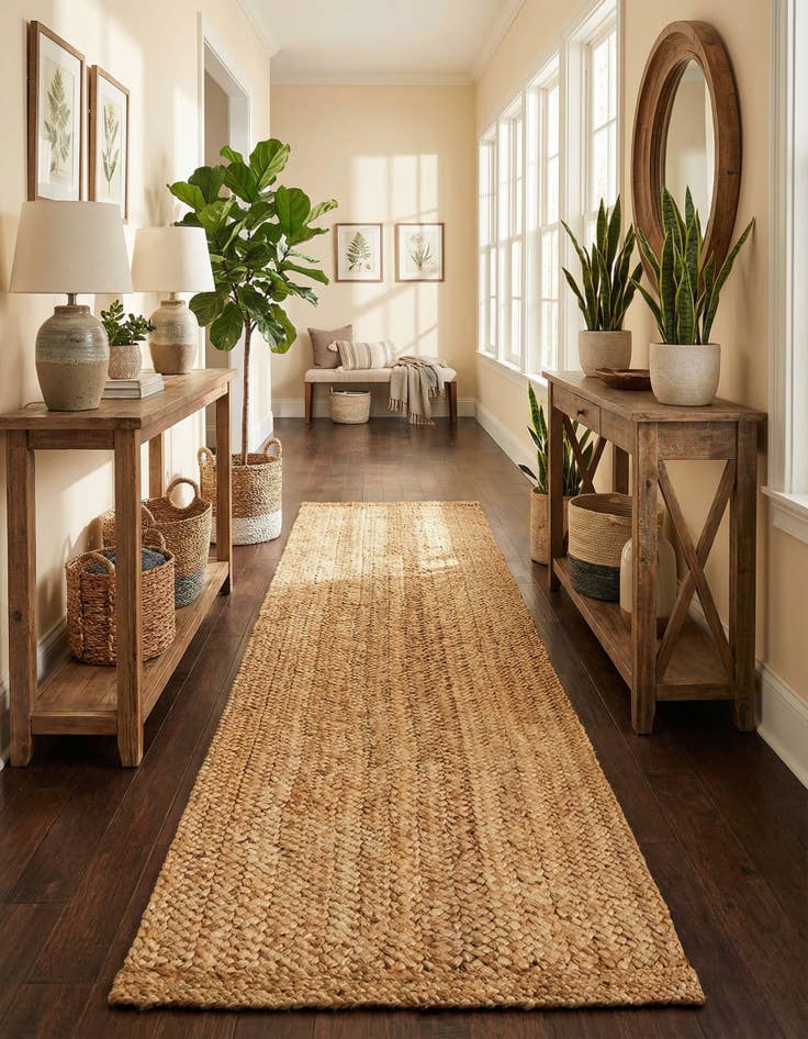 Detail image of  2' 7 x 12'  Hand Heirloom Braided Jute Runner Rug