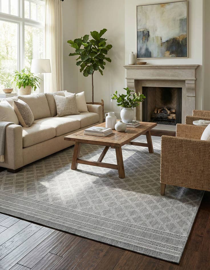 Detail image of 10' x 10' Easy-Clean Trellis Indoor / Outdoor Square Rug