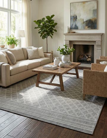 Gray Easy-Clean Lattice Indoor / Outdoor Square Rug