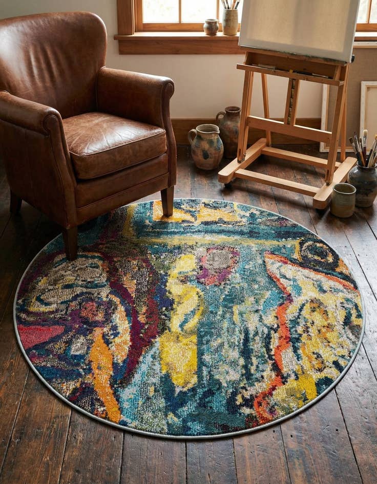 Detail image of 4' x 4'  Washable Haerfest Round Rug