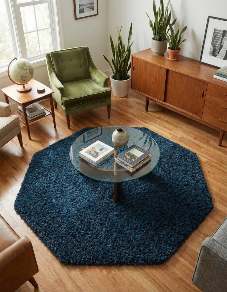 Detail image of 6' x 6' Solid Shag Octagon Rug