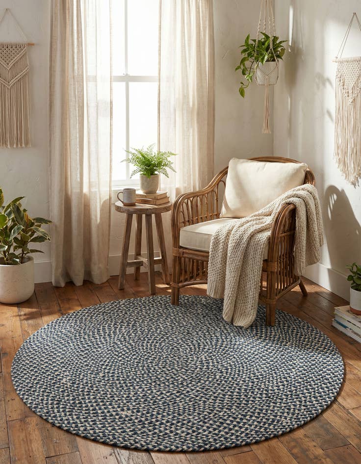 Detail image of 4' 1 x 4' 1 Handmade Tweed Braided Jute Round Rug