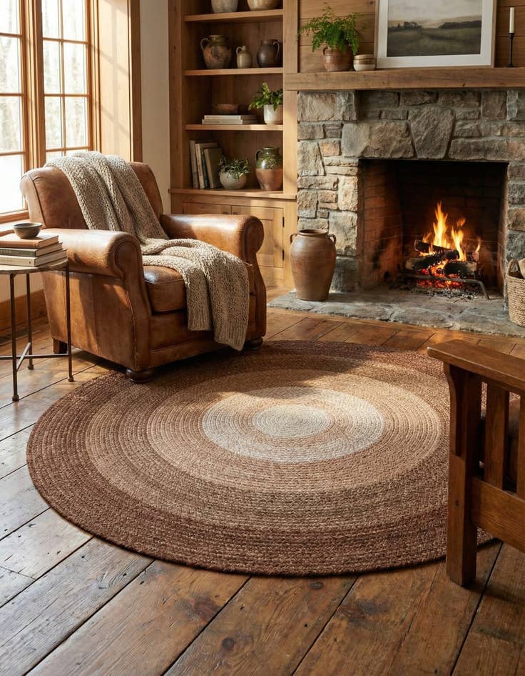 Detail image of 5' 1 x 5' 1 Handmade Hand Braided Wool Round Rug