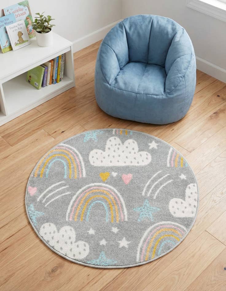 Detail image of 3' 3 x 3' 3 Clouds and Rainbows Whimsy Kids Round Rug