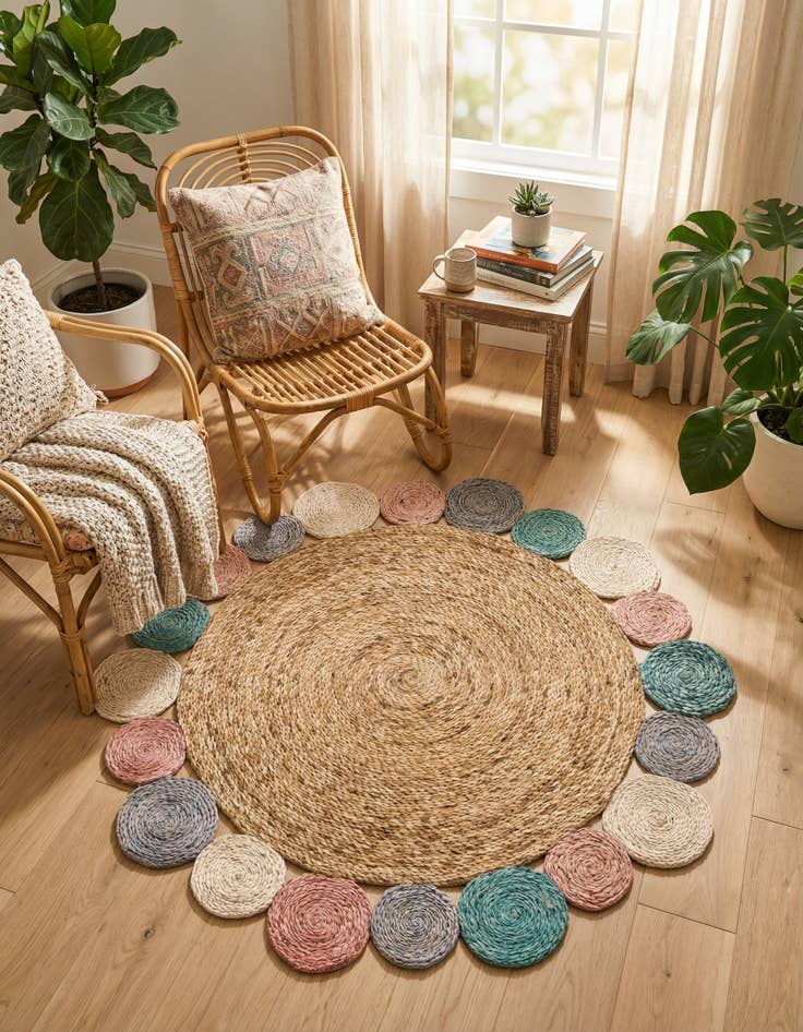 Detail image of 3' 1 x 3' 1 Handmade Braided Jute Round Rug