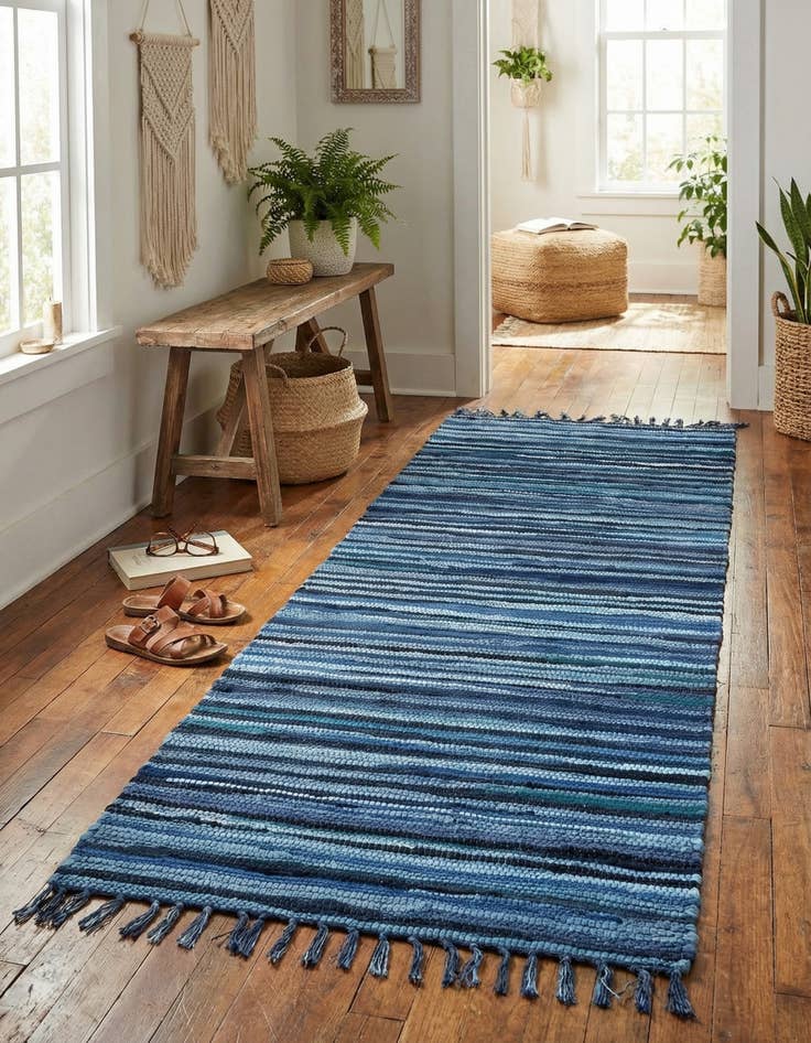 Detail image of 2' 2 x 6' 7  Hand Woven Chindi Cotton Runner Rug