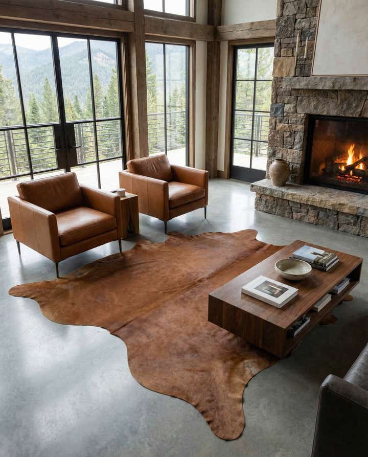 7' 2 x 7' 7 Cowhide Leather Square Rug