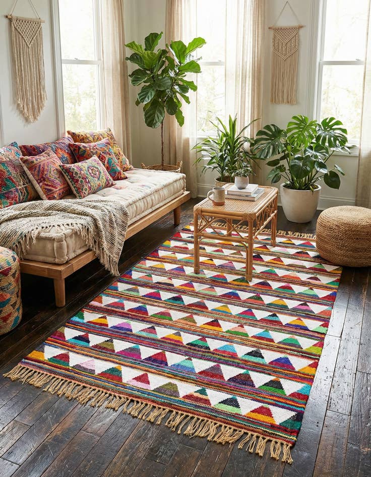 Detail image of 4' 1 x 6' 1 Hand Woven Chindi Trellis Rug