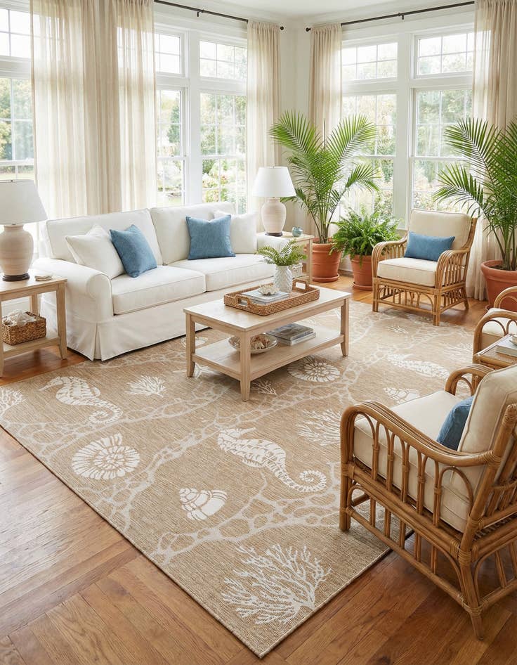Detail image of 10' x 10'  Washable Coastal Indoor / Outdoor Square Rug