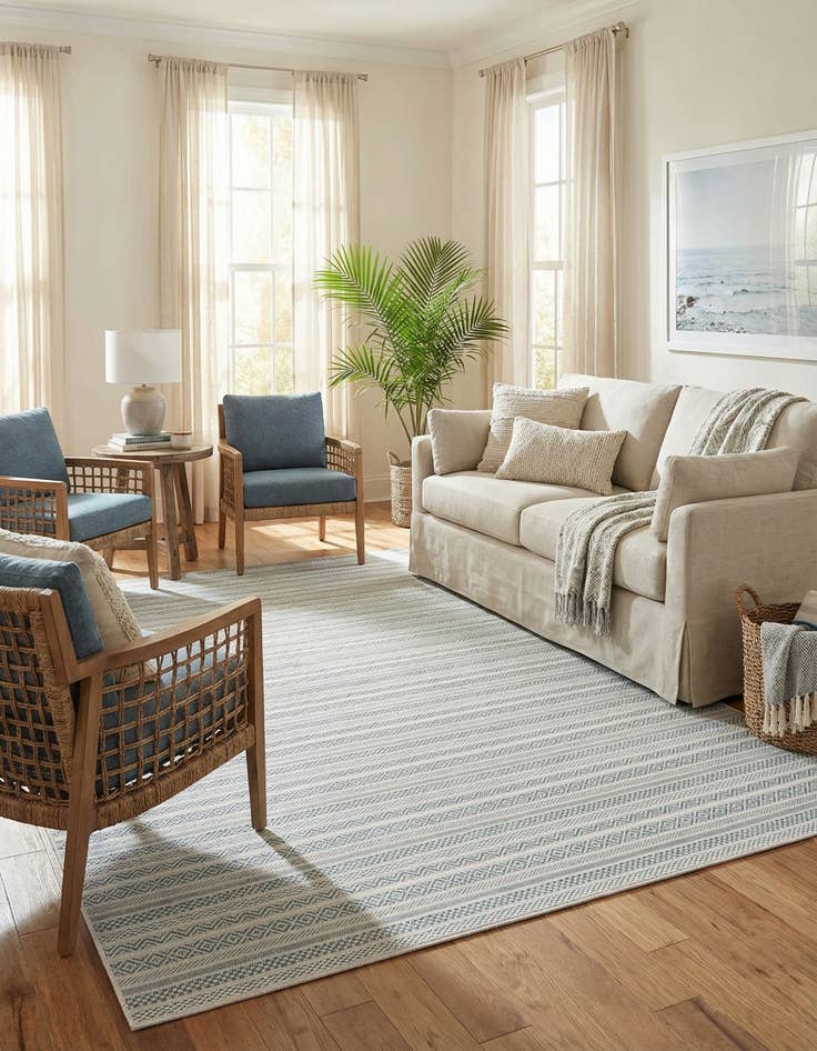 Detail image of 7' 10 x 11' Easy-Clean Striped Indoor / Outdoor Rug