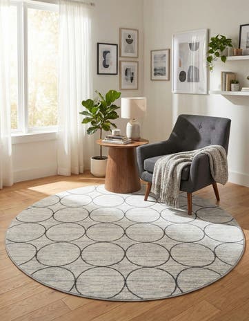 White Lattice Trellis Round Rug