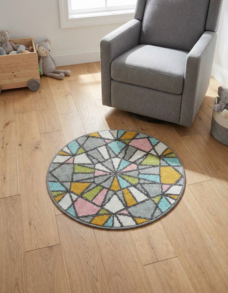 Detail image of 2' 2 x 2' 2 Stained Glass Whimsy Kids Round Rug